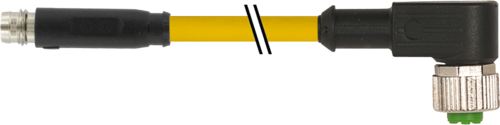 M8 male 0° snap-in/ M12 female 90° A-cod. screw-in