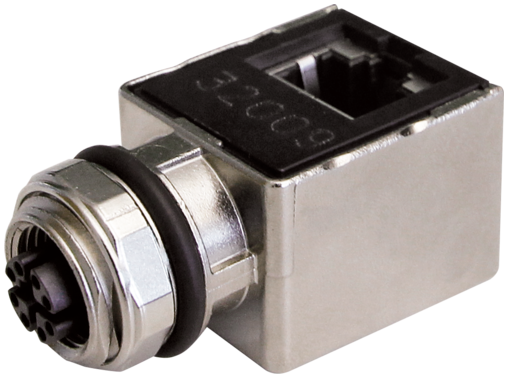 Adaptor M12 female 0° X-cod. / RJ45 90° 